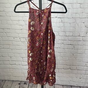 Wild Pearl Maroon Floral Strappy Back Dress Size Medium